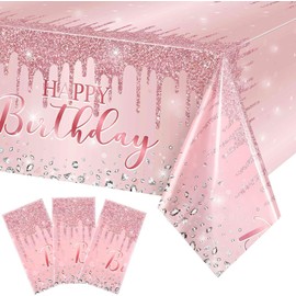 YUNKELIU 3Pcs Princess Birthday Party Decorations, 43" x 70" Princess Party Tablecloth Set Disposable Plastic Tablecover for Birthday Table Decorations