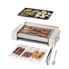 HBN 3-in-1 Hot Dog Roller Grill Machine with Nonstick Plate & Grill Rack, 800W Compact Indoor Electric Sausage Griller for Kitchen, Home, Small Space Use (Beige)