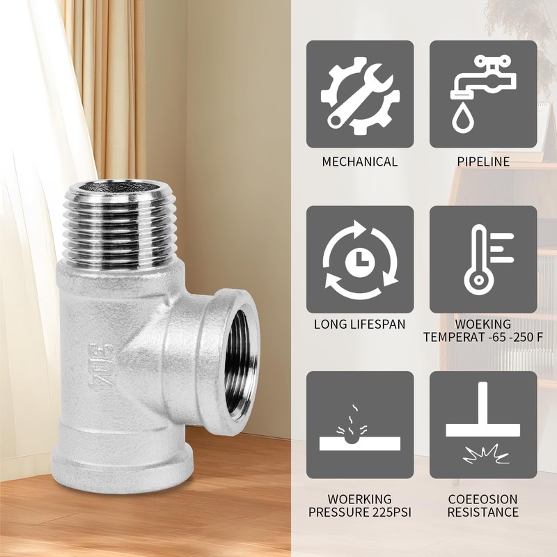 ChillWaves 304 Stainless Steel Pipe Fitting, Male Run Tee 1/2"