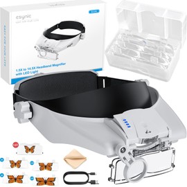 eSynic Comfort Fit Head Magnifier 1.5X-14.5X with LED Light & 5 Lenses USB C Rechargeable Headband Magnifying Glass Ergonomic Magnifying Headset Lamp for Reading Crafts Jewelry Repair