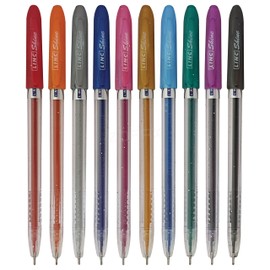 Shine Sparkle Glitter Gel Pens, MULTICOLOUR, Pack of 10, Fine Point (0.7mm), Perfect for Colouring Doodling Drawing Sketching, iZOFAX Black Ball Pen