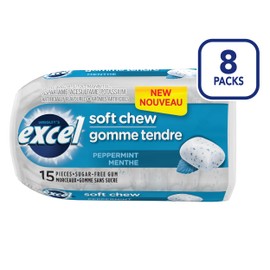 EXCEL, Peppermint Flavoured Sugar Free Soft Chew Gum, 15 Pieces, 8 Packs
