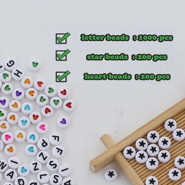 HERZWILD 1400 pcs Letters Beads for Friendship Bracelets Making Kit， Alphabet Beads Bracelets Beads for Jewelry Making，Threading Round Heart Beads Star Beads Letter Beads Craft Beads (Black)