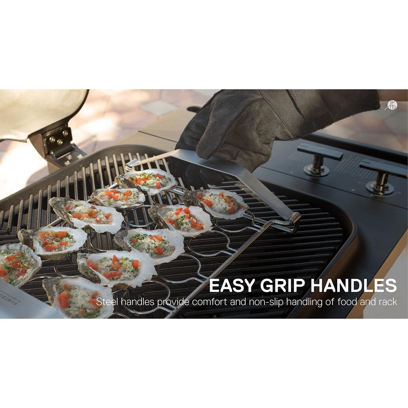 Everdure Grilling Oyster Rack: Brushed Stainless Steel, Easy Grip Handles,