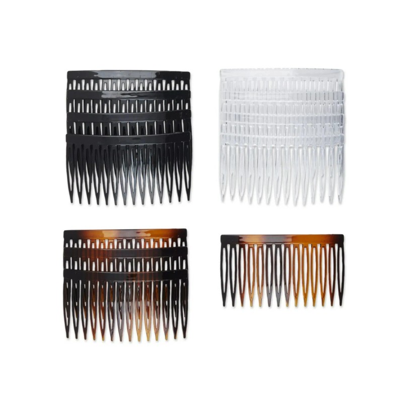 scünci Scunci Plastic Side Hair Combs, Black, Clear, and Tortoise
