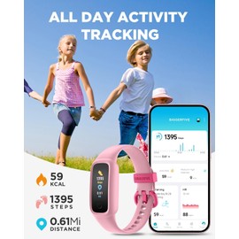 BIGGERFIVE Vigor 2 L Kids Fitness Tracker Watch for Boys Girls Ages 5-15, Activity Tracker, Heart Rate Sleep Monitor, IP68 Waterproof, Pedometer, Calorie Step Counter Watch, Pink
