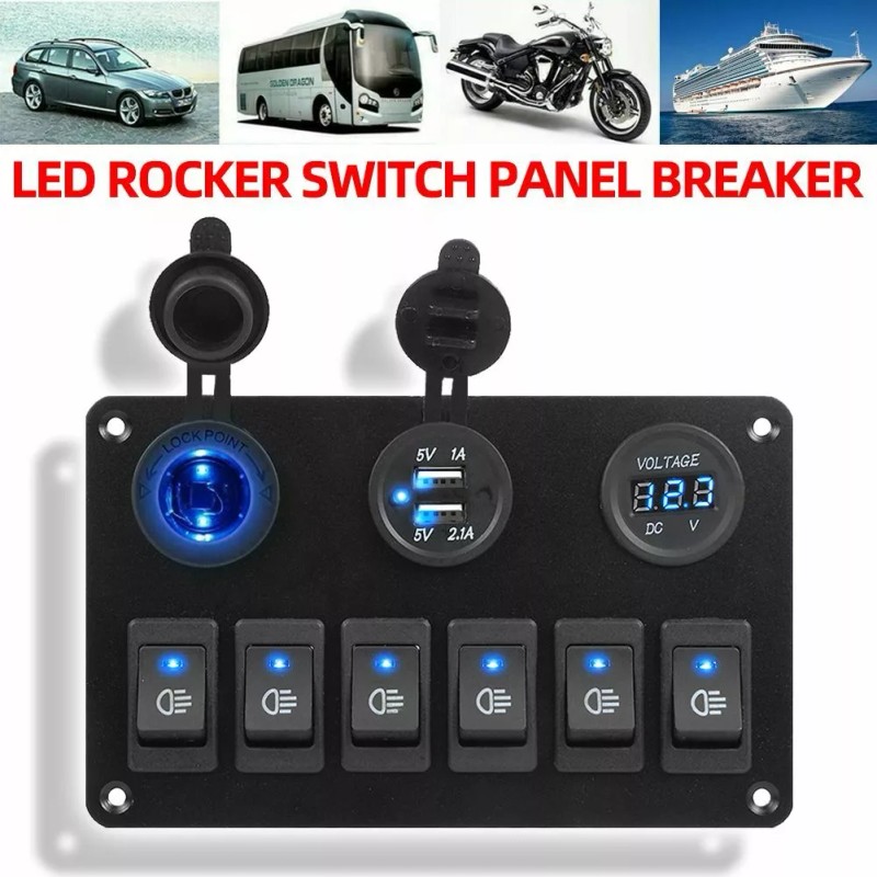 AOMINOHOMA 6 Gang 12V/24V Inline Fuse Box LED Rocker Switch