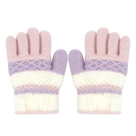 ALLY-MAGIC Kids Gloves, Knit Gloves for Winter, Stretchy Kids Mittens, Full Finger Gloves for Kids, Fluffy Warm Kids Knit Gloves for Boys and Girls Y9TWETZHST (Pink&Purple)