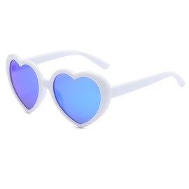 JOVAKIT Polarized Heart Shaped Sunglasses for Women Vintage Fashion Lovely Retro Oversized Eyeglasses UV400 Protection Lens (White/Blue Mirror)