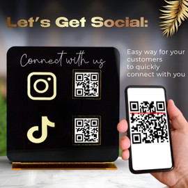 Skywin-QR Code Sign for Business, Social Media Cash App QR Code Sign Stand, Elegant Custom QR Code Sign, Display Holder for Home and Office Desk Decor, Payment Acrylic Sign Holders Stand (Black)