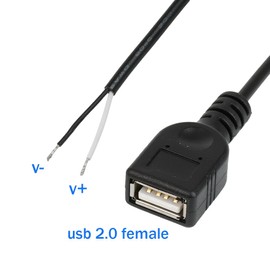 Jienk 5Pcs 1Ft 30CM 22AWG USB 2.0 Female 2Pin Pigtail Cable, 5V USB Type A 2Core Bare Wire Open End Extension Cable for DIY Repair Cable