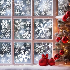 Christmas Snowflake Window Clings for Glass, Double-Sides White Snowflakes Stickers for Xmas, PVC Window Static Ornaments Decals Indoor for Winter Holiday Wonderland Home Party