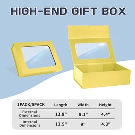 Gold Large Gift Boxes with Window, 13.5"x9"x4.3" Bridesmaid Boxes for Gift Giving,Birthday Gift Boxes with Magnetic,Closure Lid Gift Boxes for Presents,Cute Boxes,Luxury for Gift Packaging,Gift Boxes for Wrapping Gifts