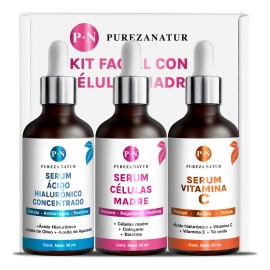 Kit Serum Vitamina C, Acido Hialuronico, Celulas Madre 3 sueros 30ml para Todo tipo de piel Día/Noche Paquete completo de serum para el cuidado de la piel, hidratación y rejuvenecimiento