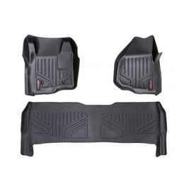 Rough Country All Weather Floor Mats for Ford F-250/F-350 SuperDuty Crew Cab (2011-2016 w/Depressed Pedal) - Non-Slip Waterproof Flexible Floor Mat, Front & Rear Set