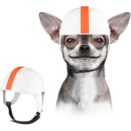 Dog Helmets for Small Dogs with Ear Holes Pet Hard Hat Cat Motorcycle/Bike Cap Adjustable Medium Dog Helmet for Outdoor Riding Hiking Cycling (White, M)