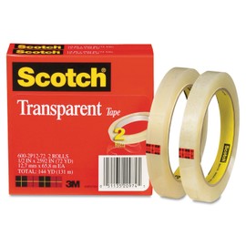 Scotch 6002P1272 Transparent Tape, 3-Inch Core, 1/2-Inch X2592-Inch, 2/Pk