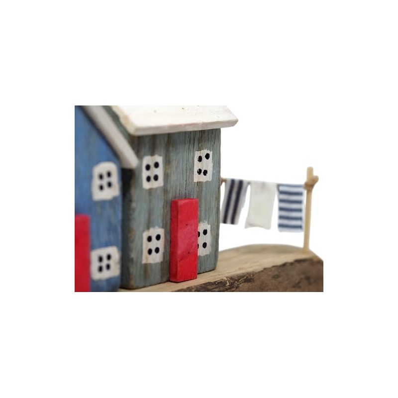 Nautical Rustic Wooden Coastal Village Beach House Ornament - Blue
