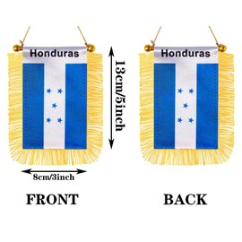 JBSJBS Honduras Hanging Flag Mini Small Hondurans Car Window Flags Banners Rearview Mirror Décor Honduras Flags with Suction Cup Golden Fringed Double Sided 3 X 5 Inch