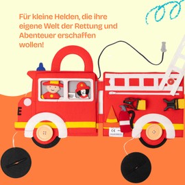 Jolly Designs Travel Buddy Fire Brigade - Montessori Toy from 18 Months - Promote Motor Skills & Sensors - Busy Book Made of Felt - Handmade Felt Book - Educational Toy for Little Fire Brigade Fans