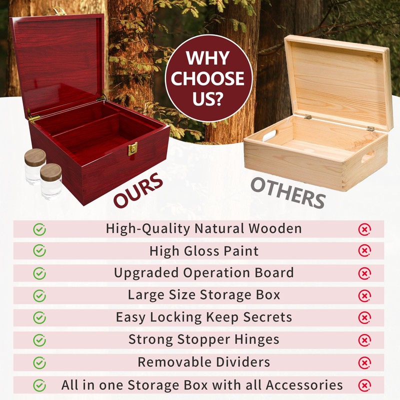 Large Wooden Box Decorative Storage Box with Lock & Accessories