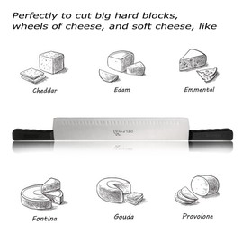 DELFINA 15 Inch Double Handle Cheese Knife with Blade Protector, Stomatal Blade with 5" Plastic Comfortable Handles, Cheese Knife for Cheese,Cakes,Vegetables,Butter,Soaps