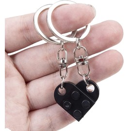 YiXuTag Building Blocks Key Fob, Heart Keyring, Small Key Ring, Red Brick Heart Key Ring, Matching Heart Decorations for Lovers, red+black