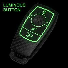 TANGSEN Funda protectora para llave inteligente compatible con BENZ E Clase S E300 E400 E43 W213 2 3 botones entrada sin llave 3D tejido de sarga de fibra de carbono ABS plástico en relieve de silicona