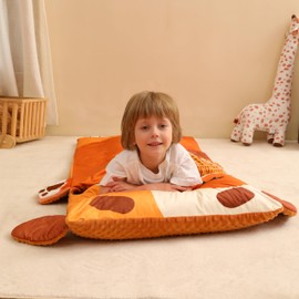 Leadtex Toddler Nap Mat for Daycare and Preschool,Kids Animal Plush Sleeping Bag Nap Mat,Dog Soft Cotton Slumber Bag and Minky Blanket for Camping.