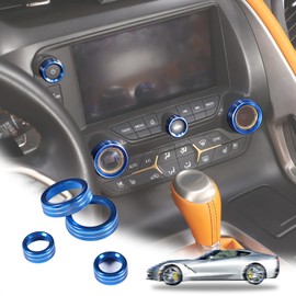Central Console AC Volume Knob Button Switch Cover Trim Fit for Chevrolet Corvette C7 2014-2019 Aluminum Alloy Air Conditioner Knob Adjustment Cover-4pcs (Blue)