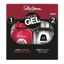 Miracle Gel and Top Coat by Sally Hansen for Women - 2 x 0.5 oz Miracle Gel Nail Polish - 469 Bordeaux Glow, Miracle Gel - 101 Shiny Brilliant        