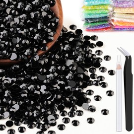 2500pcs 5mm Resin Rhinestones Bulk, Black Flatback Round Jelly Rhinestones Bedazzling Non Hotfix Crystal Gems Large Quantity Wholesale for DIY Crafts Clothes Bottles Tumblers Face Makeup Manicure