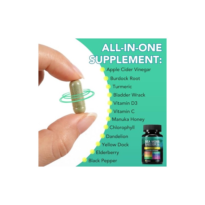 Sea Moss Black Seed Oil Ashwagandha Ginger, Sea Moss Capsule
