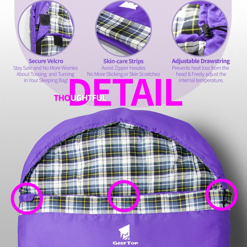 GEERTOP Flannel Sleeping Bag for Adults Backpacking Lightweight Waterproof Cold