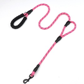 Double Handle Dog Leash 6FT Reflective Rope Lead with Two Handles, Pink