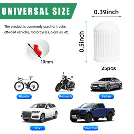 Ziciner 25 PCS Tire Valve Stem Caps, Plastic Car Tyre Valve Cap with O Rubber Seal, Dustproof Airtight Seal Wheel Stem Covers, Universal Auto Accessories for Cars, SUVs, Bicycles,Trucks (White)