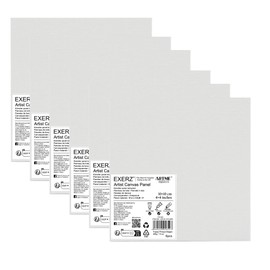 Exerz 10 x 10 cm Painting Cardboard, 6 Pieces, White Canvas Panel, 0.3 cm Thick, 280 GSM 100% Cotton, Art Canvas Board for Acrylic Paints, Oil Paints, Triple Primed, No Acid, Medium Grain