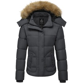 wantdo Women's Waterproof Puffer Coat with Fur Hooded Quilted Jacket (Dark Gray, 2X-Large)