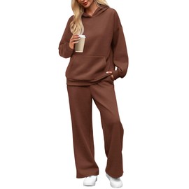 XIEERDUO 2 Piece Fall Sets for Women 2024 Travel Sweatsuits for Women Set Oversized Hoodie Sweatshirts Sweat Pants with Pockets Winter Clothes Brown M