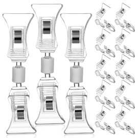 TOPPERFUN 20Pcs Double Sided Sign Clip Bendable, Transparent Rotatable Label Sign Holder with Clamp, Double End Mini Display Clips, Plastic Promotion Tags Stand Merchandise Holder Display Labels