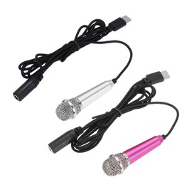 MECCANIXITY 2 Pcs Mini Microphone, Mini Mic Tiny Microphone Phone Type C Mic Small Microphone for Record Phone Voice, Hot Pink/Silver