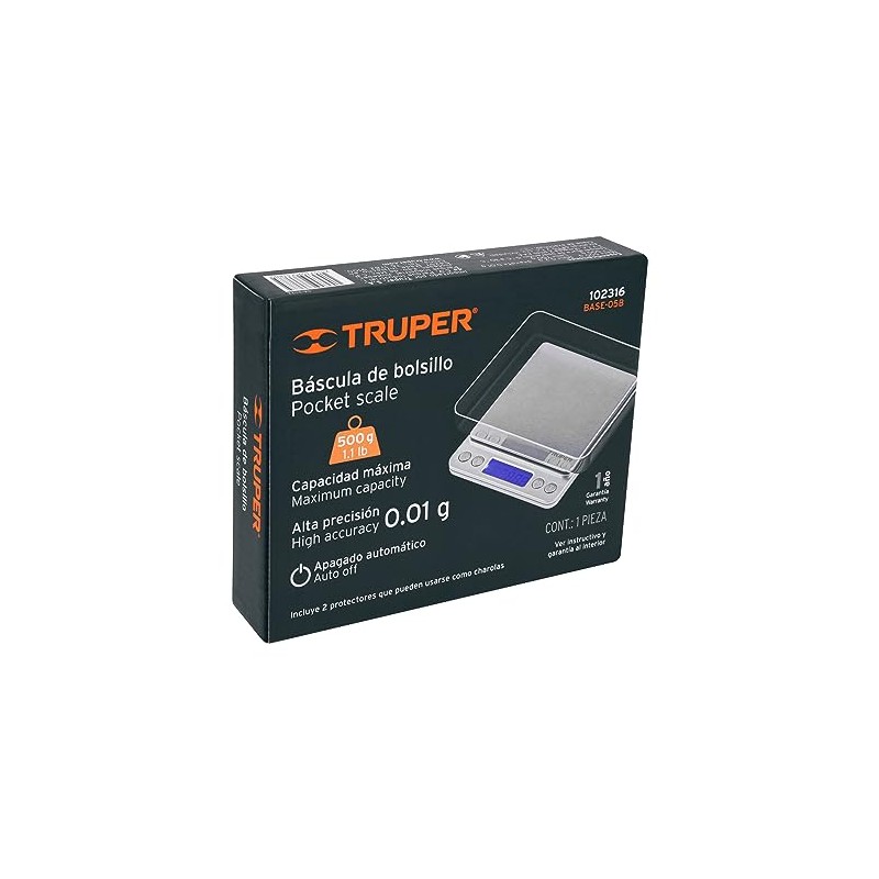 Truper BASE-05B, Báscula digital de precisión capacidad 500g apagado automático