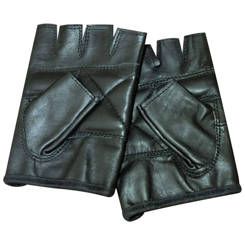 Prime Sports PrimeLeather Quality Real Leather Black Stud Fingerless Biker