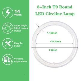MKUJOO 8 Pack 8-Inch T9 LED Round Circline Lamp, Circular Light Ceiling Light 14w, Clear Cover 1540 Lumens,6000K Daylight,G10Q 4-Pin Base Super Bright to Replace FC8T9 Fluorescent Light