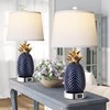 espidoo Pineapple Table Lamp with USB Charging: Navy Blue Ceramic