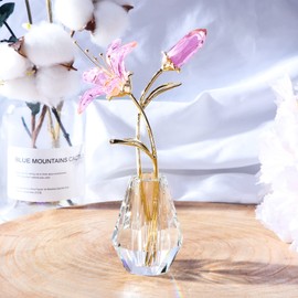 Kertari Birthday Gift for Mother, Wife, Girlfriend, Popular Among Women, Artificial Lily Flower【Genuine Product】K9 Crystal Lily Flower, Never Wilts, Indoor Decoration (Pink)