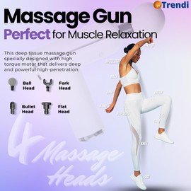 Trendi Massage Gun Deep Tissue | Portable Muscle Massager with 4 Heads | 6-Speed Quiet Motor | Handheld Percussion Massager for Back, Neck, Foot & Body | Gift for Men, Women, Dad & Athletes
