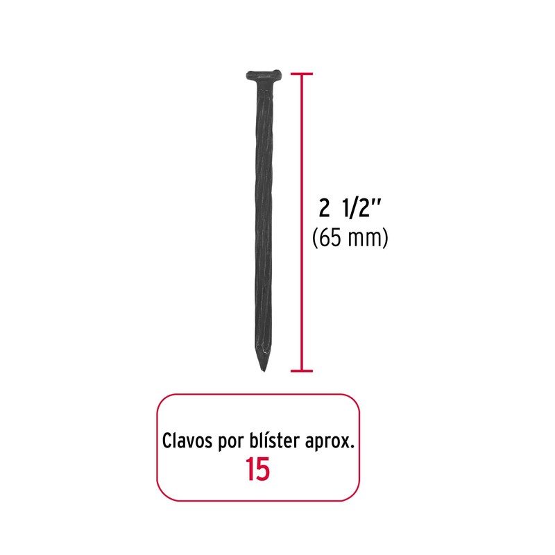 Fiero CLC-2-1/2NA, Blíster con 15 clavos negros para concreto 2-1/2"
