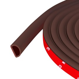 Weather Stripping Door Seal Self Adhesive Weather Strip Silicone D Shaped Door Seal Strip for Door Frame/Window Seal, 20Ft, Brown (9/16" W × 15/32" T)