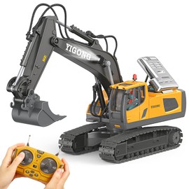 LUDILO Remote Control Excavator Toys for Ages 5-7, 11CH 2400mAh 2.4GHz RC Cars Construction Toy Truck Digger Metal Shovel Sound Light, Kids Boys Toys Age 4-6-8 Birthday Gifts for 5 6 7 8 Year Old Boys